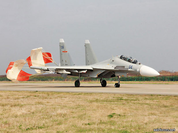 Chinese navy's Su-30MKK2 fighters in attack training