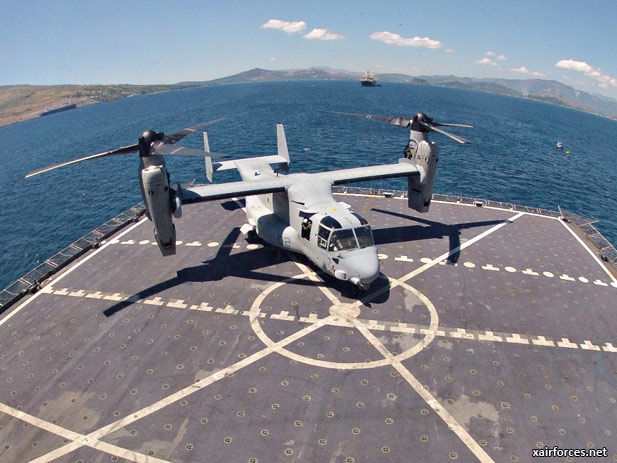 US Navy Dry Cargo Ship Conducts Flight Operations with MV-22